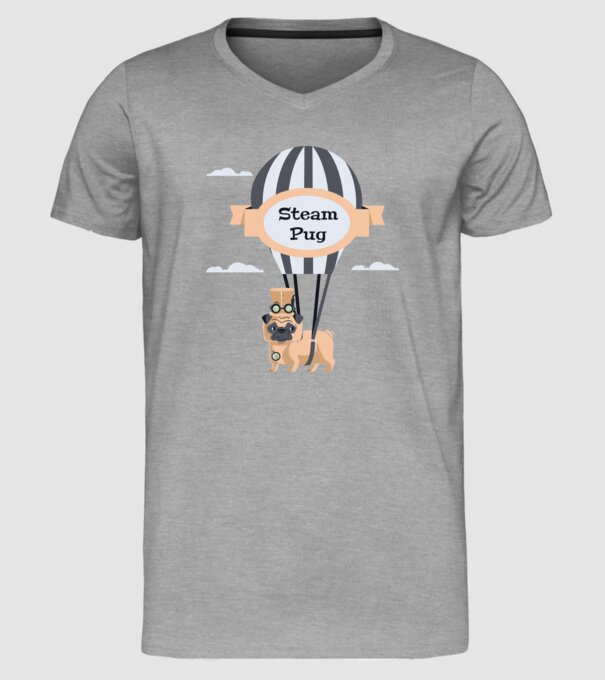 Steampug - mops model gri pe tricou