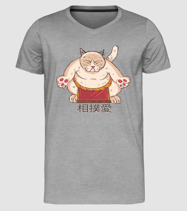 Pisică Sumo model gri pe tricou
