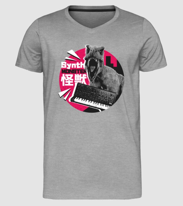 Dinozaur sintetizator model gri pe tricou