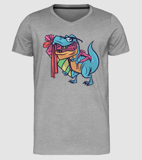 Elev T-rex model gri pe tricou