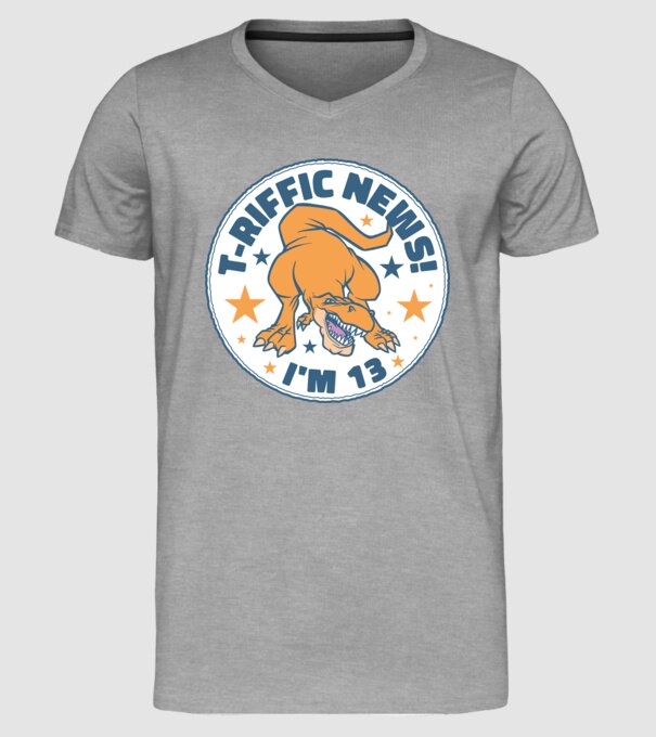 'T-rex Terrific news i''m 13' model gri pe tricou