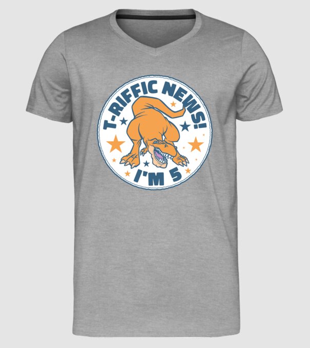 'T-rex Terrific news i''m 5' model gri pe tricou