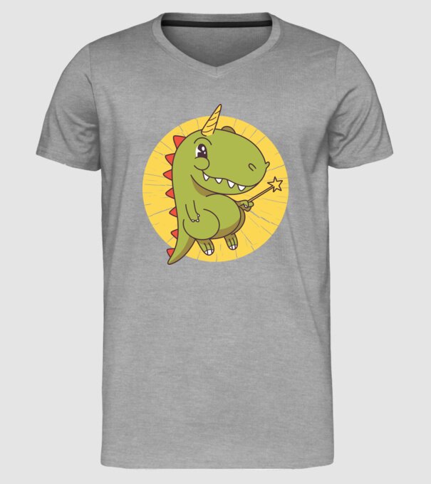 T-rex Unicorn cu baghetă magică model gri pe tricou