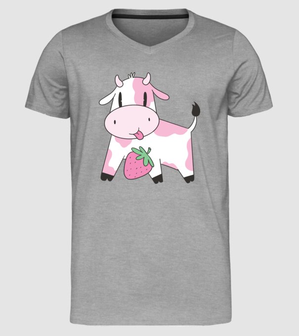 Vacă cu căpșuni model gri pe tricou