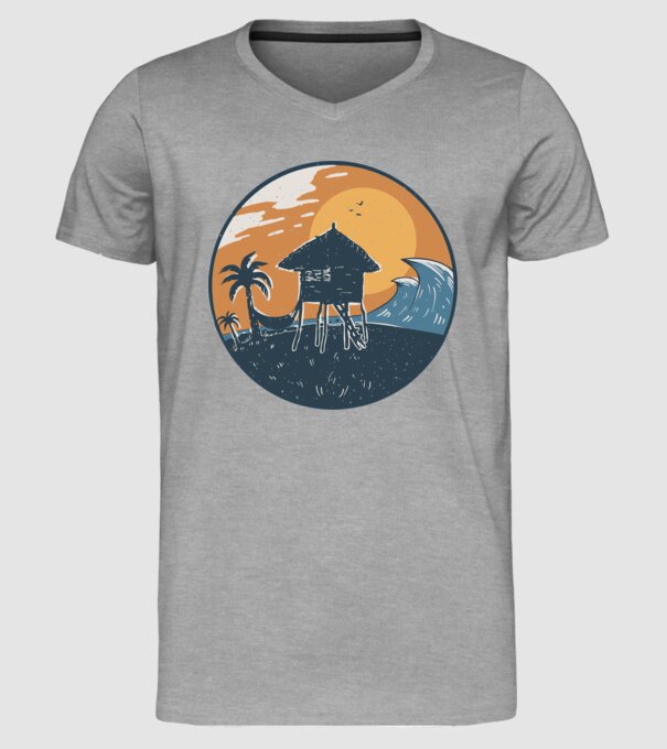 Bungalou pe plajă model gri pe tricou