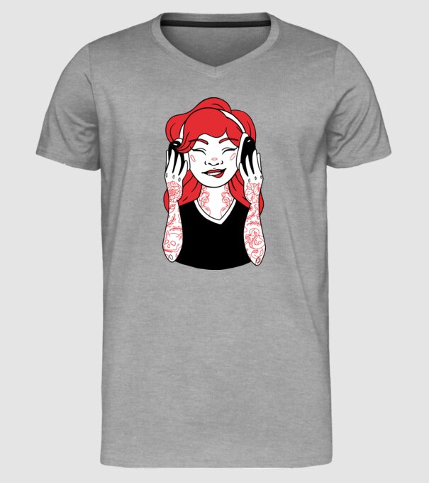 Fată Gamer tatuată model gri pe tricou