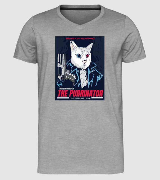 The Purrinator Pisică model gri pe tricou