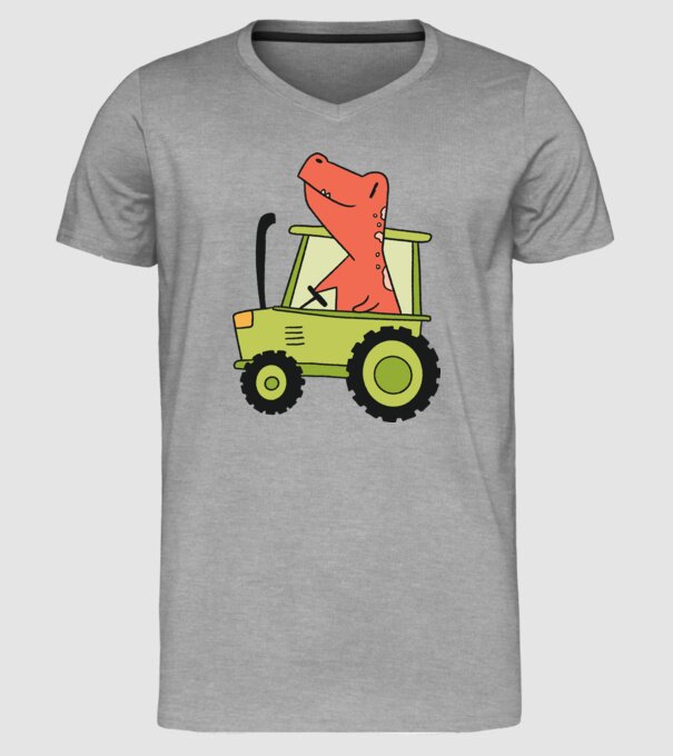 Tractor dinozaur model gri pe tricou