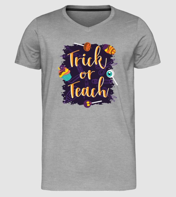 Trick or Teach Halloween pentru profesori model gri pe tricou
