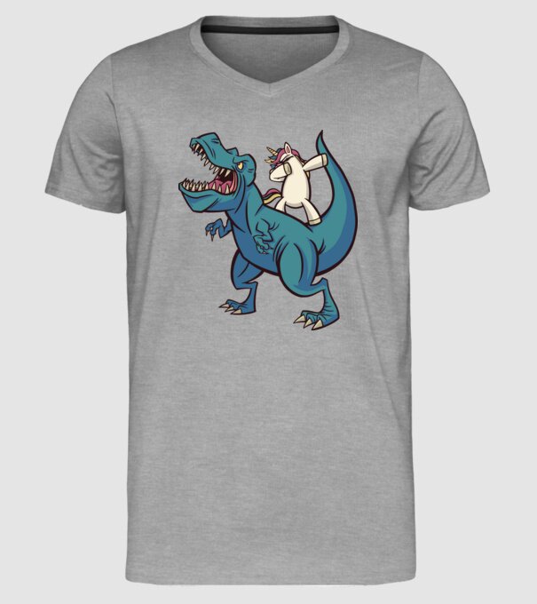 Unicorn DAB T-rex model gri pe tricou