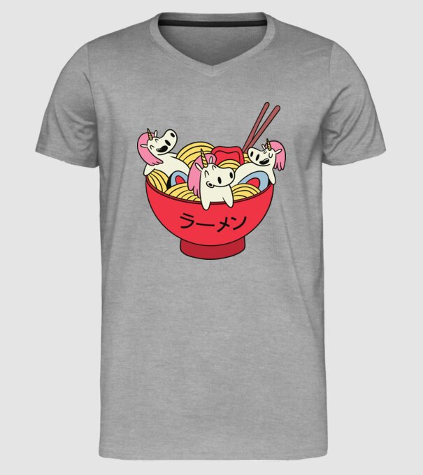 Unicorn Ramen model gri pe tricou