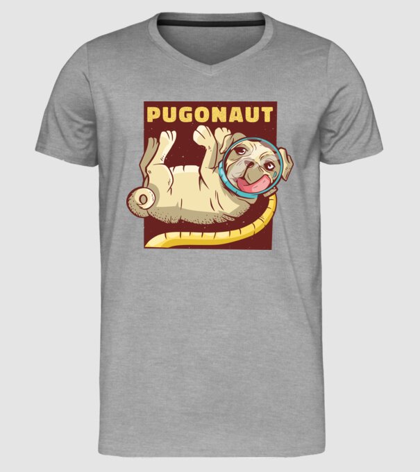 Mops Astronaut model gri pe tricou