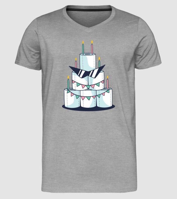 Tort de zi de naștere din hârtie igienică model gri pe tricou