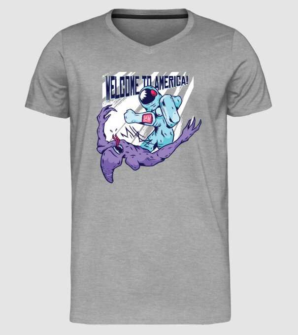 Welcome To America model gri pe tricou