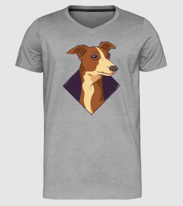 Cap câine Whippet model gri pe tricou