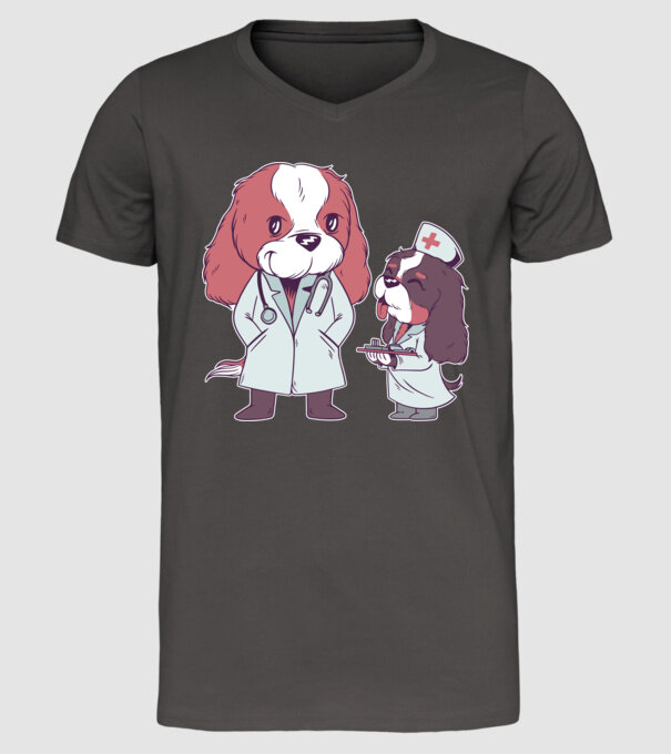 Veterinar câini model gri închis pe tricou