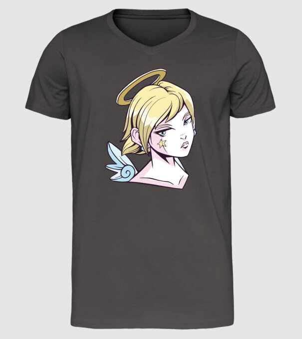 Anime Fată angelică model gri închis pe tricou
