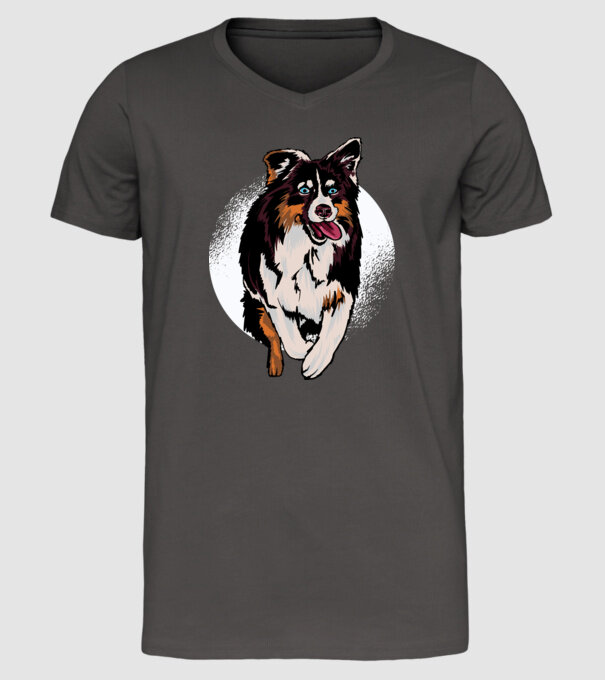 Câine ciobănesc Australian model gri închis pe tricou