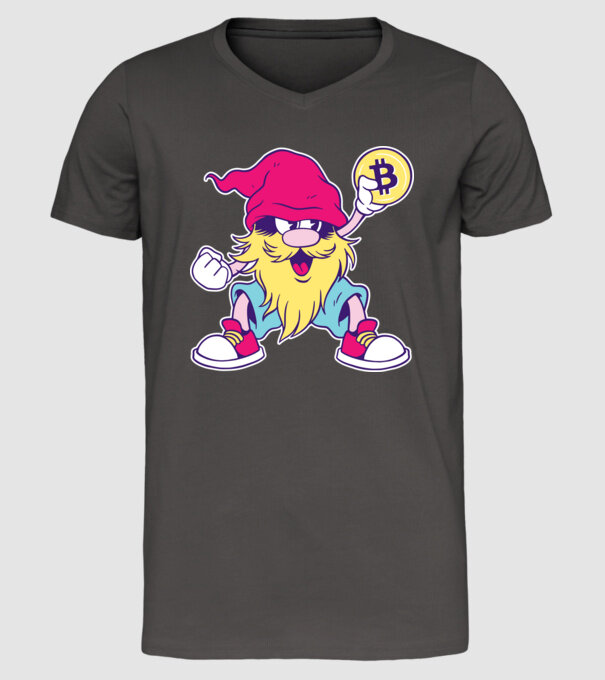 Pitic Bitcoin model gri închis pe tricou