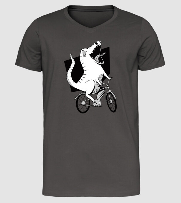 Dinozaur cu bicicletă model gri închis pe tricou