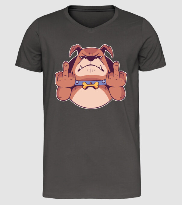 Bulldog arată degetul model gri închis pe tricou