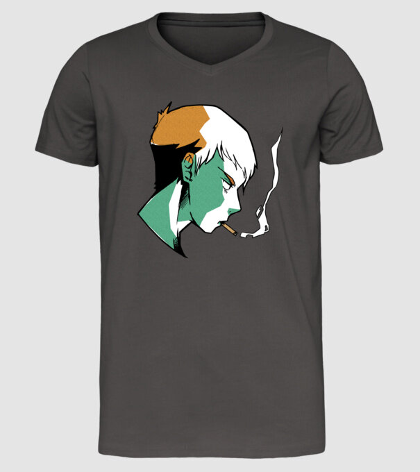 Anime băiat fumător model gri închis pe tricou