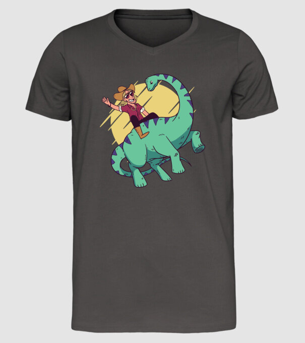 Dinozaur Cowboy model gri închis pe tricou