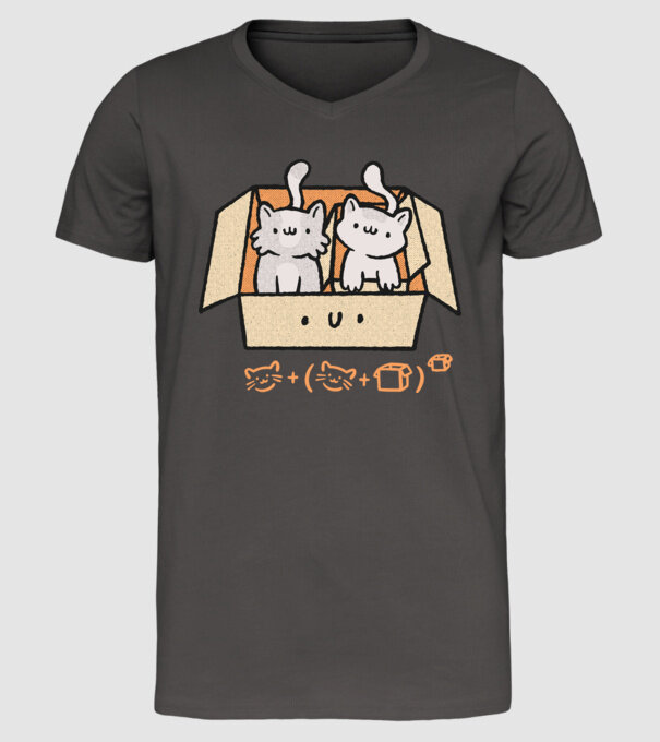 Cutie cu pisică drăguță model gri închis pe tricou