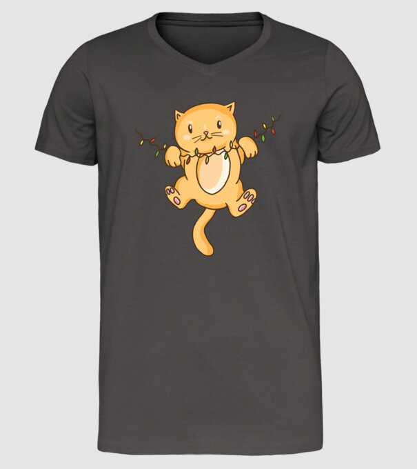 Pisică drăguță Crăciun model gri închis pe tricou