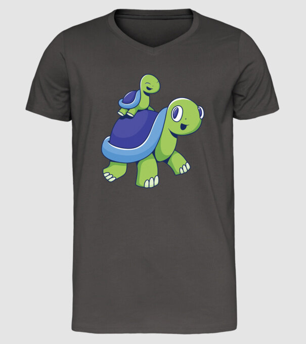 Familie țestoase drăguțe model gri închis pe tricou