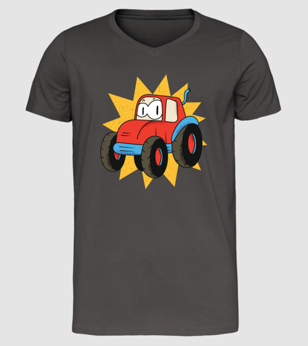 Tractor drăguț pentru copii model gri închis pe tricou