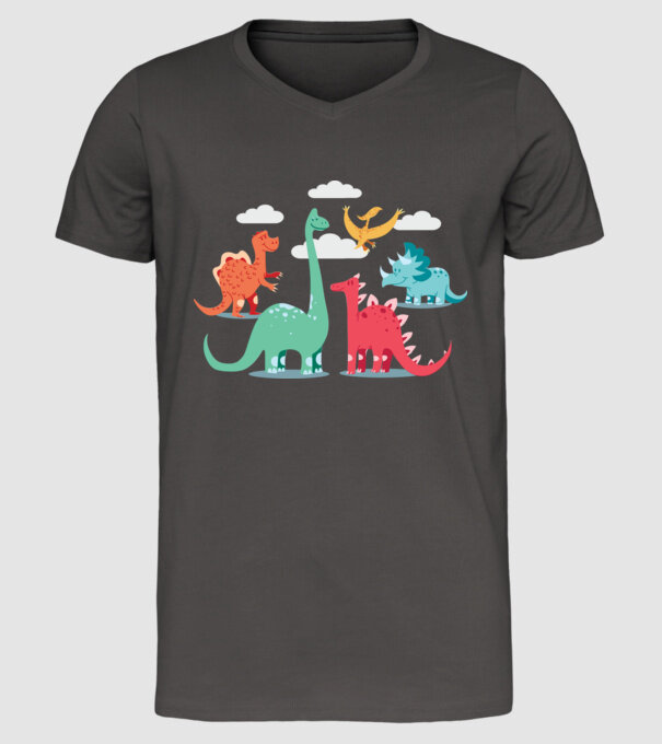 Dinozauri model gri închis pe tricou