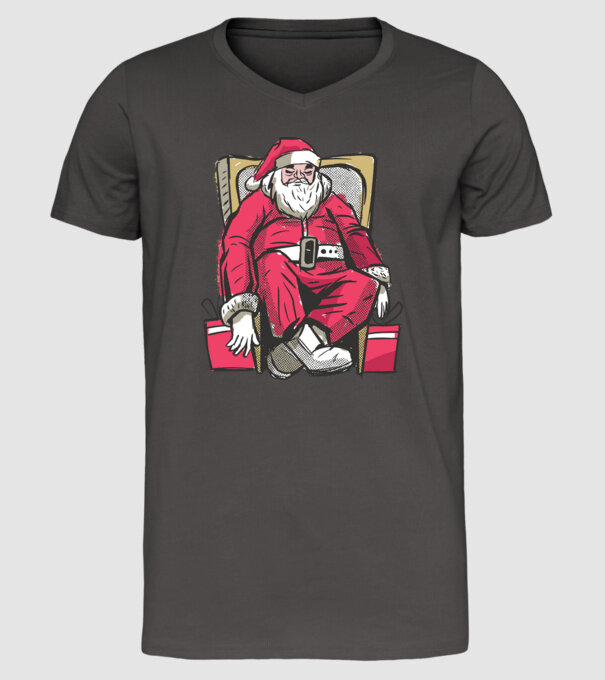 Moș Crăciun Obosit model gri închis pe tricou