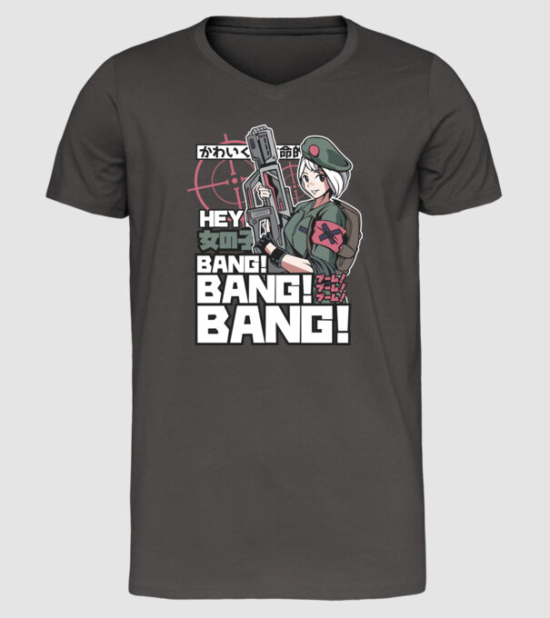 Fată Anime Gerilla model gri închis pe tricou
