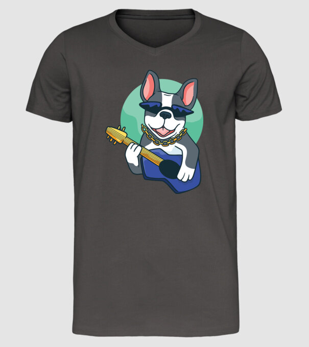 Bulldog Chitarist model gri închis pe tricou