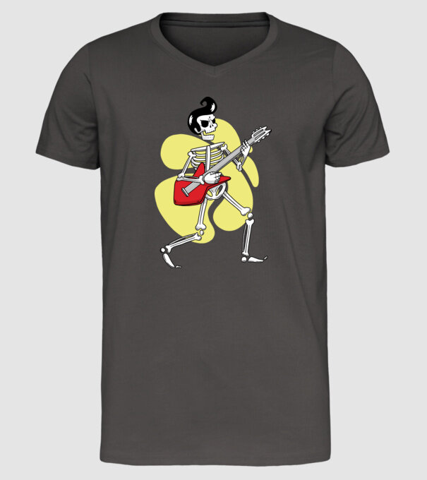 Schelet Elvis cu chitară model gri închis pe tricou