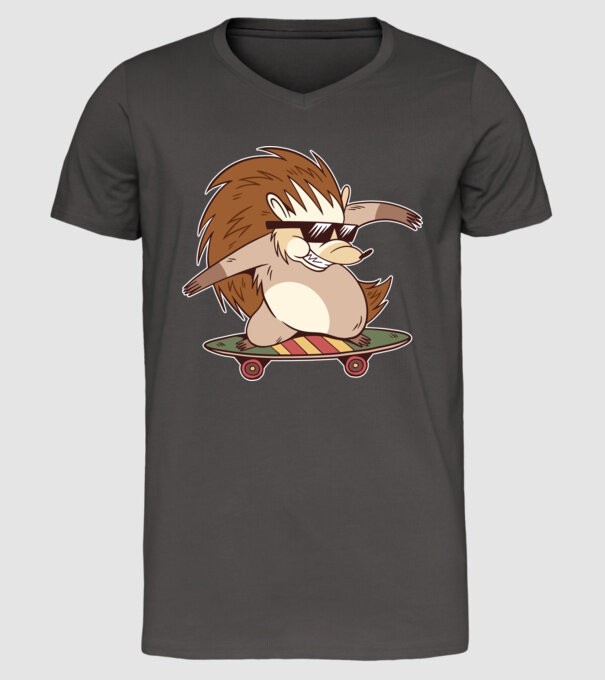 Arici Skateboarder model gri închis pe tricou