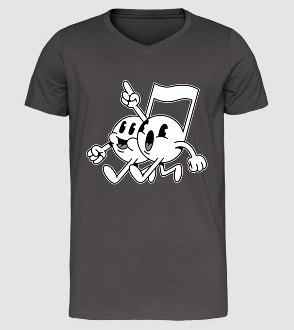Note muzicale model gri închis pe tricou