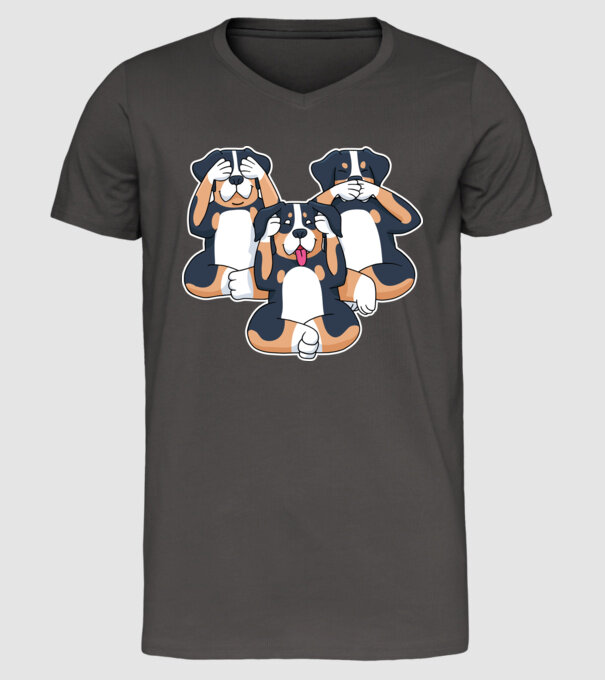Trei câini model gri închis pe tricou