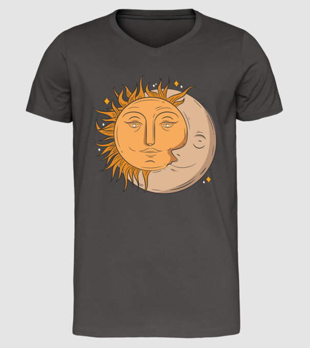 Luna și Soarele model gri închis pe tricou