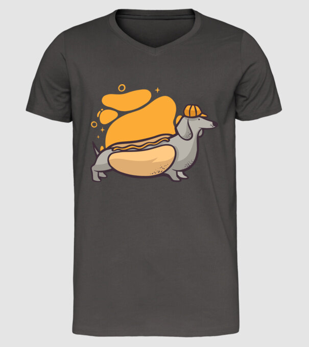 Teckel Hot dog model gri închis pe tricou
