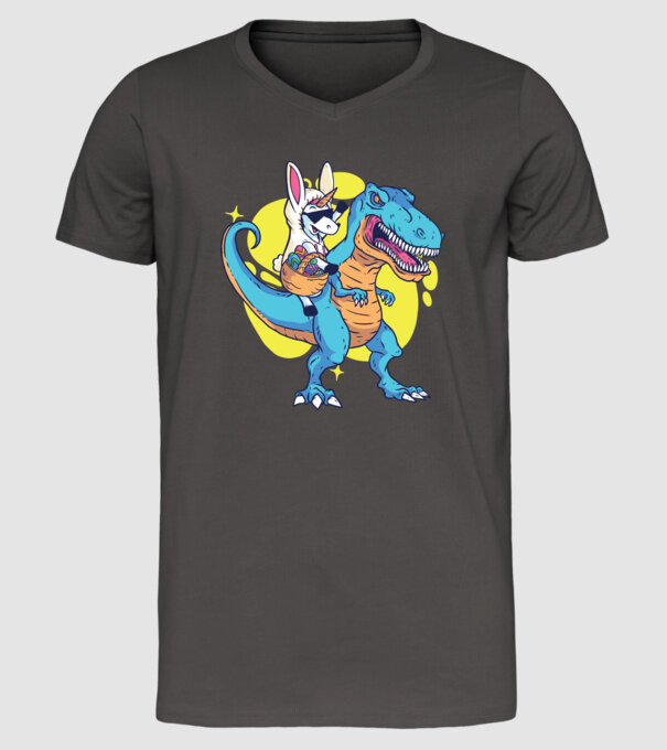 Dinozaur de Paște model gri închis pe tricou