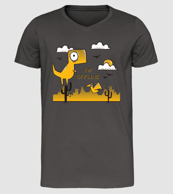 'I''m Offline - tricou amuzant cu dinozaur' model gri închis pe tricou