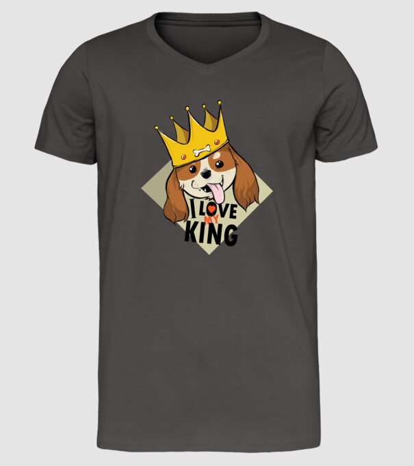 I love my king - Cavalier King Charles tricou cu câine Cocker Spaniel model gri închis pe tricou