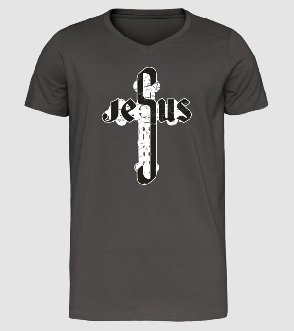 Iisus Cruce model gri închis pe tricou