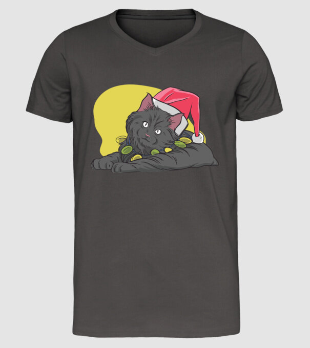 Pisică de Crăciun model gri închis pe tricou