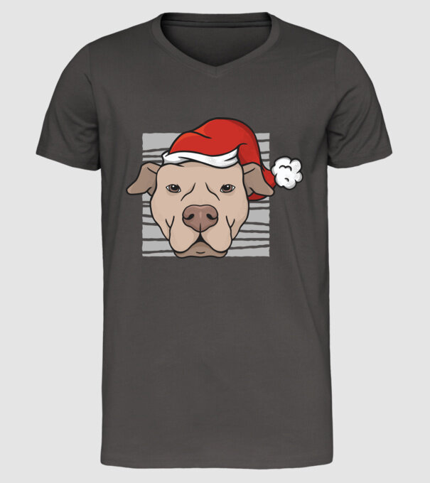 Pitbull de Crăciun model gri închis pe tricou