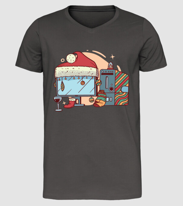 Computer de Crăciun model gri închis pe tricou