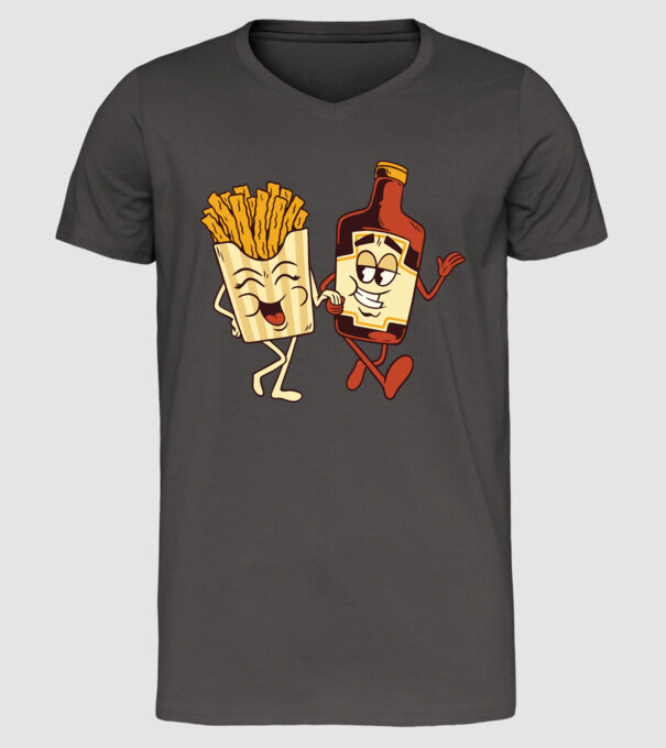 Ketchup + cartofi prăjiți model gri închis pe tricou