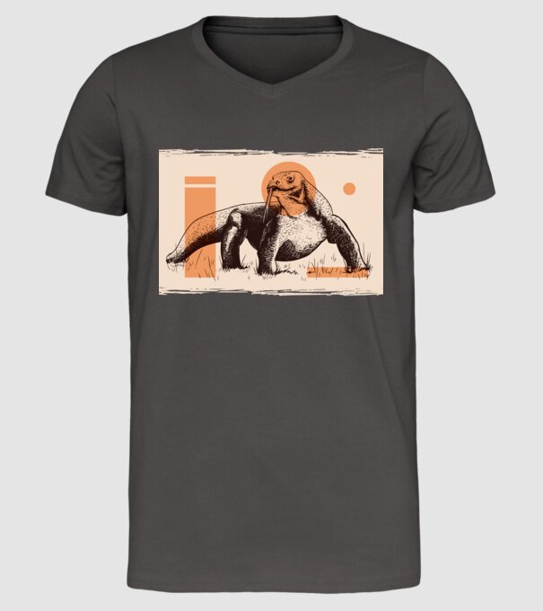 Șopârlă dragon de Komodo model gri închis pe tricou